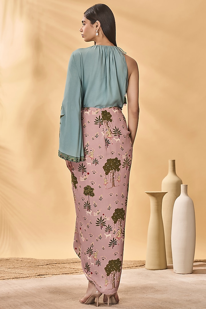 Pink Crepe Silk Printed Draped Skirt Set by Masaba at Pernia's Pop Up Shop