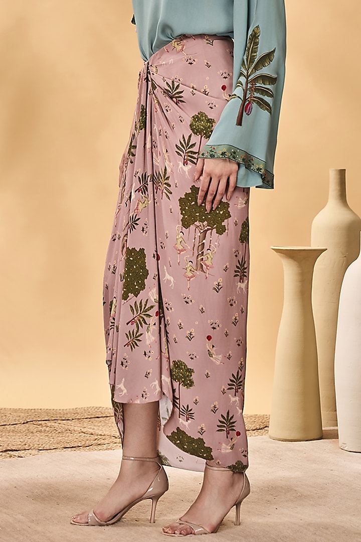 Pink Crepe Silk Printed Draped Skirt Set by Masaba at Pernia's Pop Up Shop