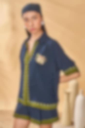 Midnight Blue Crepe Silk Printed Shirt by Masaba at Pernia's Pop Up Shop