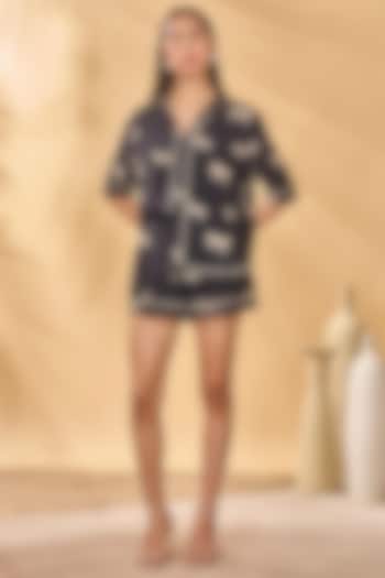 Black Crepe Silk Printed Shirt by Masaba at Pernia's Pop Up Shop