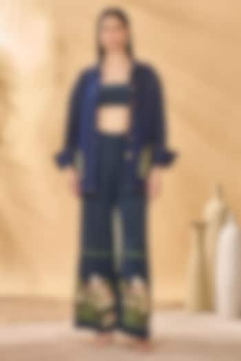 Midnight Blue Denim Palm Patchwork Shirt by Masaba at Pernia's Pop Up Shop