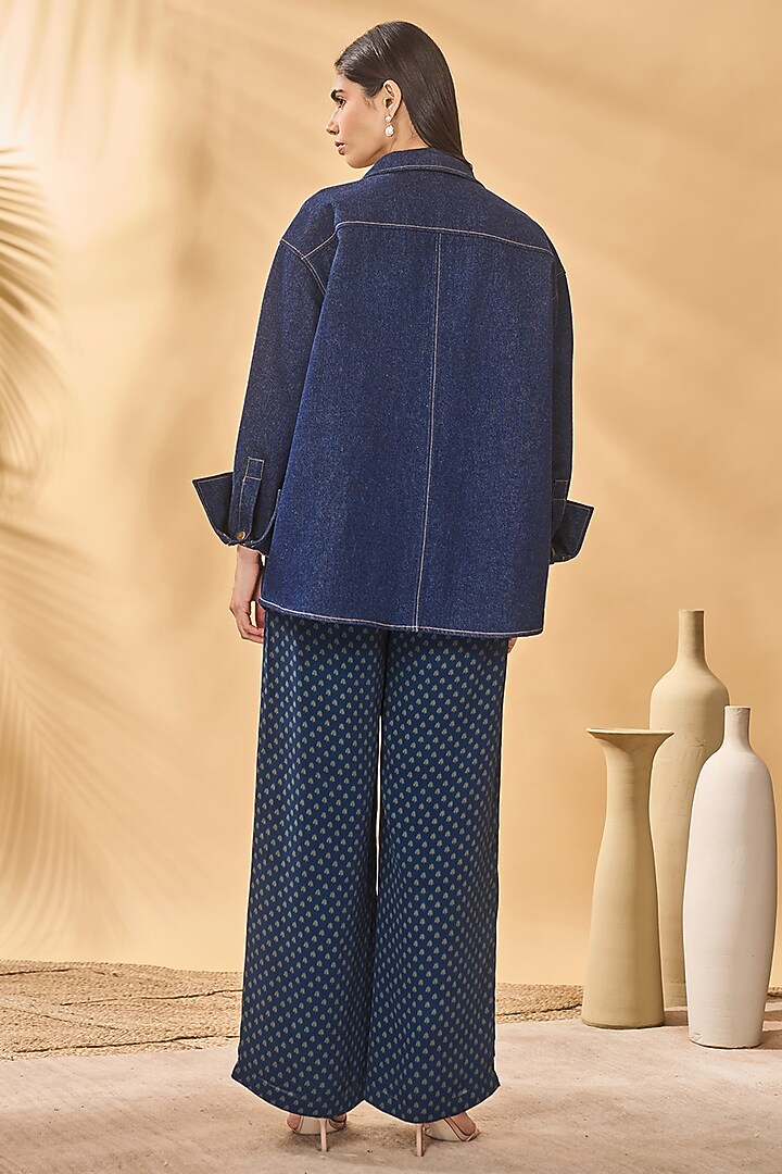 Midnight Blue Denim Home Placement Straight-Fit Trousers by Masaba at Pernia's Pop Up Shop