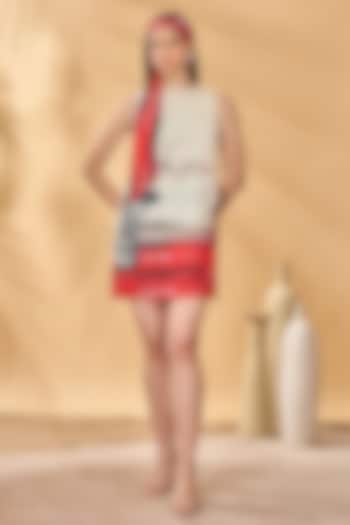Ivory & Red Linen Printed Mini Shift Summer Dress by Masaba at Pernia's Pop Up Shop