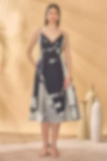 Dark Grey Linen Printed Midi Vacation Dress by Masaba at Pernia's Pop Up Shop