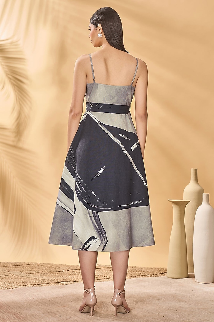 Dark Grey Linen Printed Midi Vacation Dress by Masaba at Pernia's Pop Up Shop