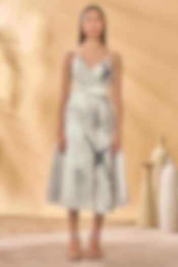 Ivory & Black Linen Printed Midi Wrap Vacation Dress by Masaba at Pernia's Pop Up Shop