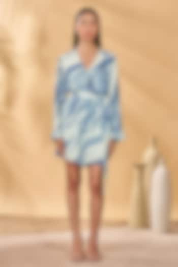 Blue Viscose Crepe Printed Playsuit With Belt by Masaba at Pernia's Pop Up Shop