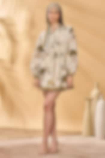 Ivory Handwoven Cotton Printed Mini Vacation Dress by Masaba at Pernia's Pop Up Shop