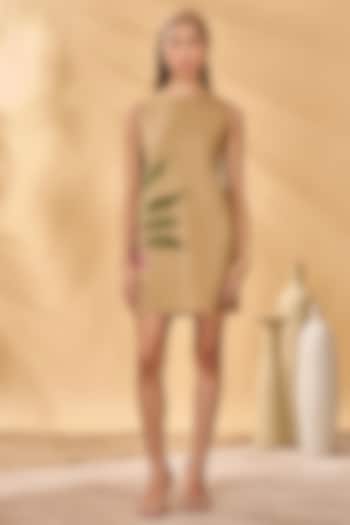 Beige Cotton Linen Printed & Embellished Mini Shift Summer Dress by Masaba at Pernia's Pop Up Shop