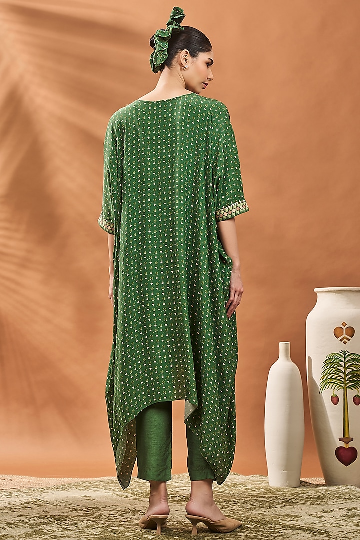 Green Crepe Silk Printed & Hand Embroidered A-Line Tunic Set by Masaba at Pernia's Pop Up Shop
