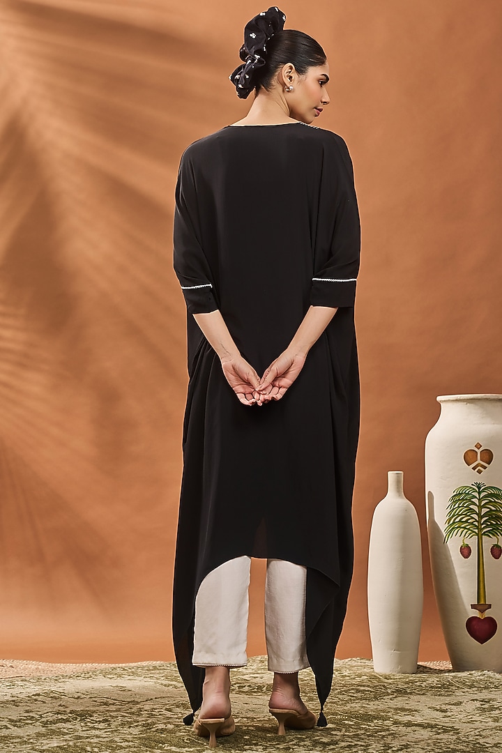 Black Crepe Silk Applique Embroidered A-Line Tunic Set by Masaba at Pernia's Pop Up Shop