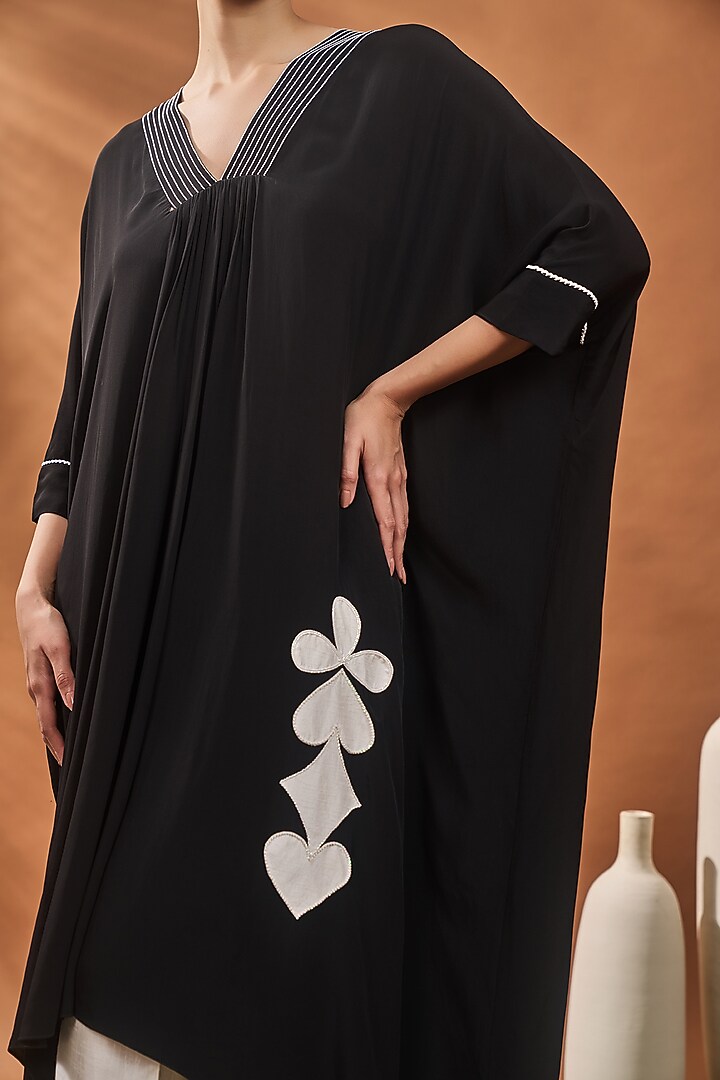 Black Crepe Silk Applique Embroidered A-Line Tunic Set by Masaba at Pernia's Pop Up Shop