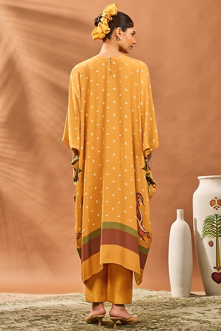 Yellow Crepe Silk Printed & Hand Embroidered A-Line Tunic Set by Masaba at Pernia's Pop Up Shop