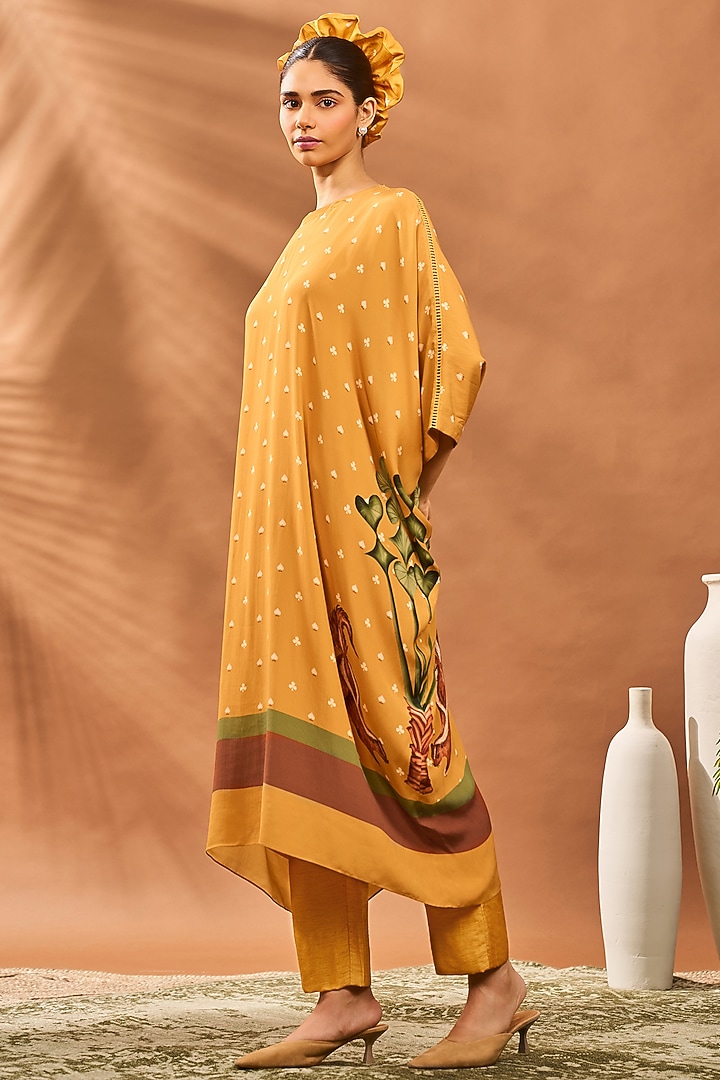 Yellow Crepe Silk Printed & Hand Embroidered A-Line Tunic Set by Masaba at Pernia's Pop Up Shop