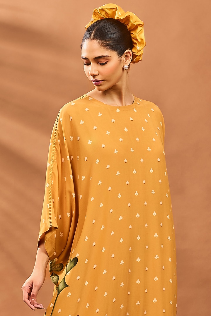 Yellow Crepe Silk Printed & Hand Embroidered A-Line Tunic Set by Masaba at Pernia's Pop Up Shop