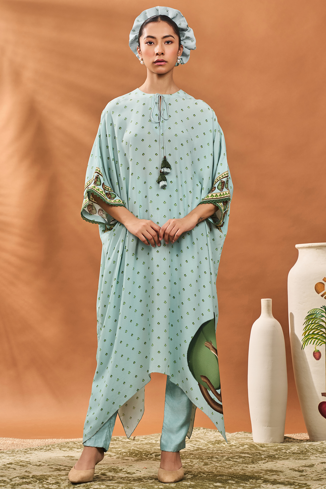 Blue Crepe Silk Printed Tunic Set by Masaba at Pernia's Pop Up Shop