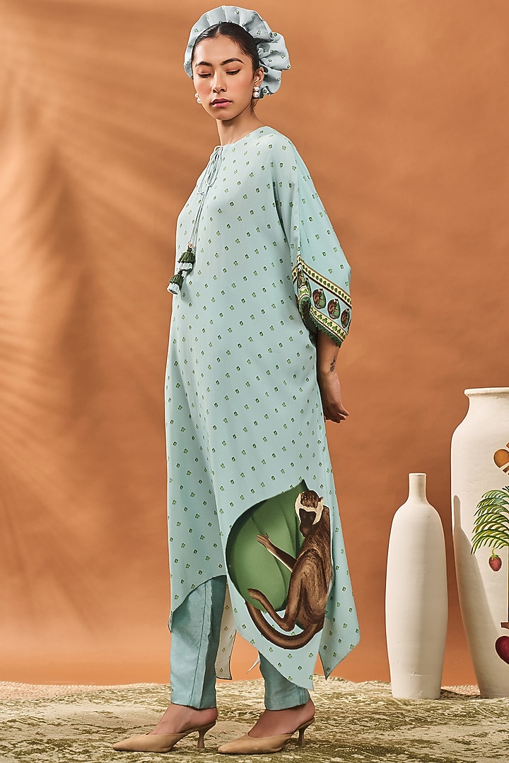 Blue Crepe Silk Printed Tunic Set by Masaba at Pernia's Pop Up Shop