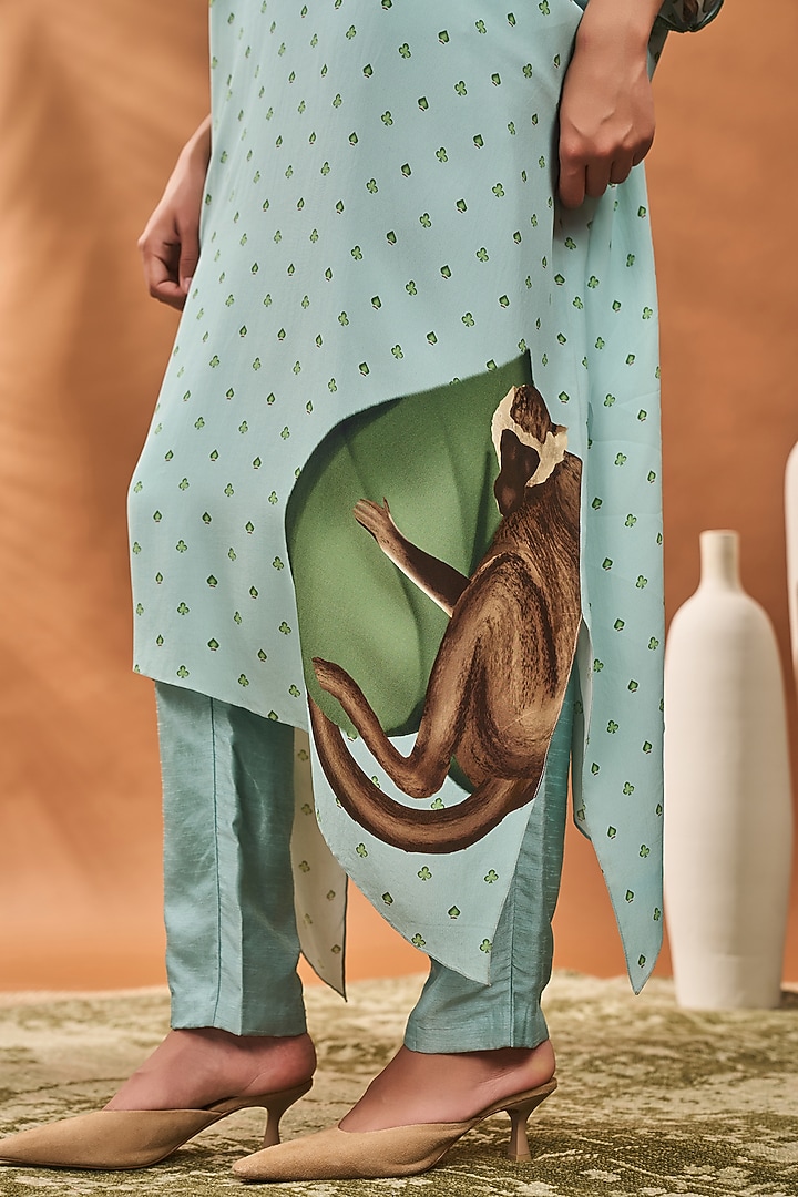 Blue Crepe Silk Printed Tunic Set by Masaba at Pernia's Pop Up Shop