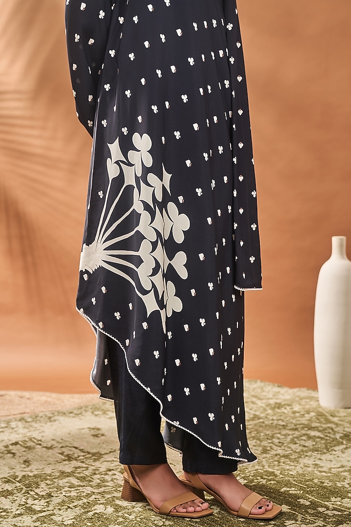 Black Crepe Silk Printed One-Shoulder Asymmetric Tunic Set by Masaba at Pernia's Pop Up Shop
