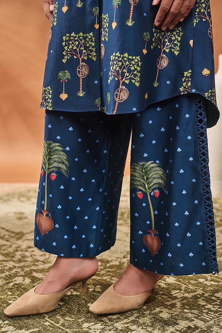 Indigo Blue Chanderi Printed & Hand Embroidered A-Line Tunic Set by Masaba at Pernia's Pop Up Shop