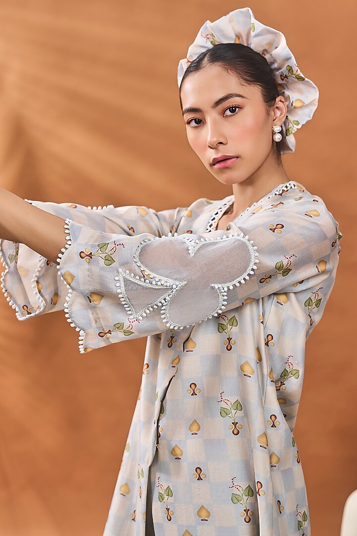 Powder Blue Chanderi Checkered Hand Embroidered A-Line Tunic Set by Masaba at Pernia's Pop Up Shop