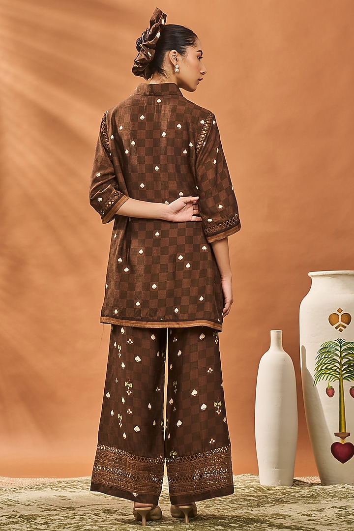 Brown Raw Silk Digital Printed Co-Ord Set by Masaba at Pernia's Pop Up Shop