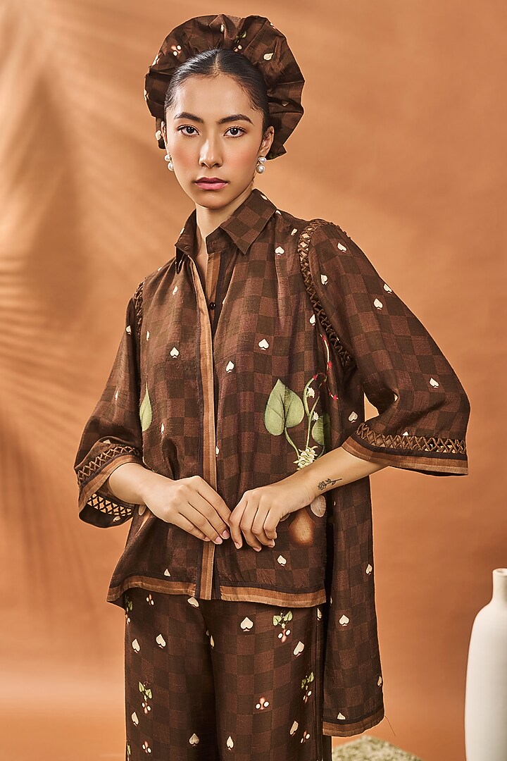 Brown Raw Silk Digital Printed Co-Ord Set by Masaba at Pernia's Pop Up Shop