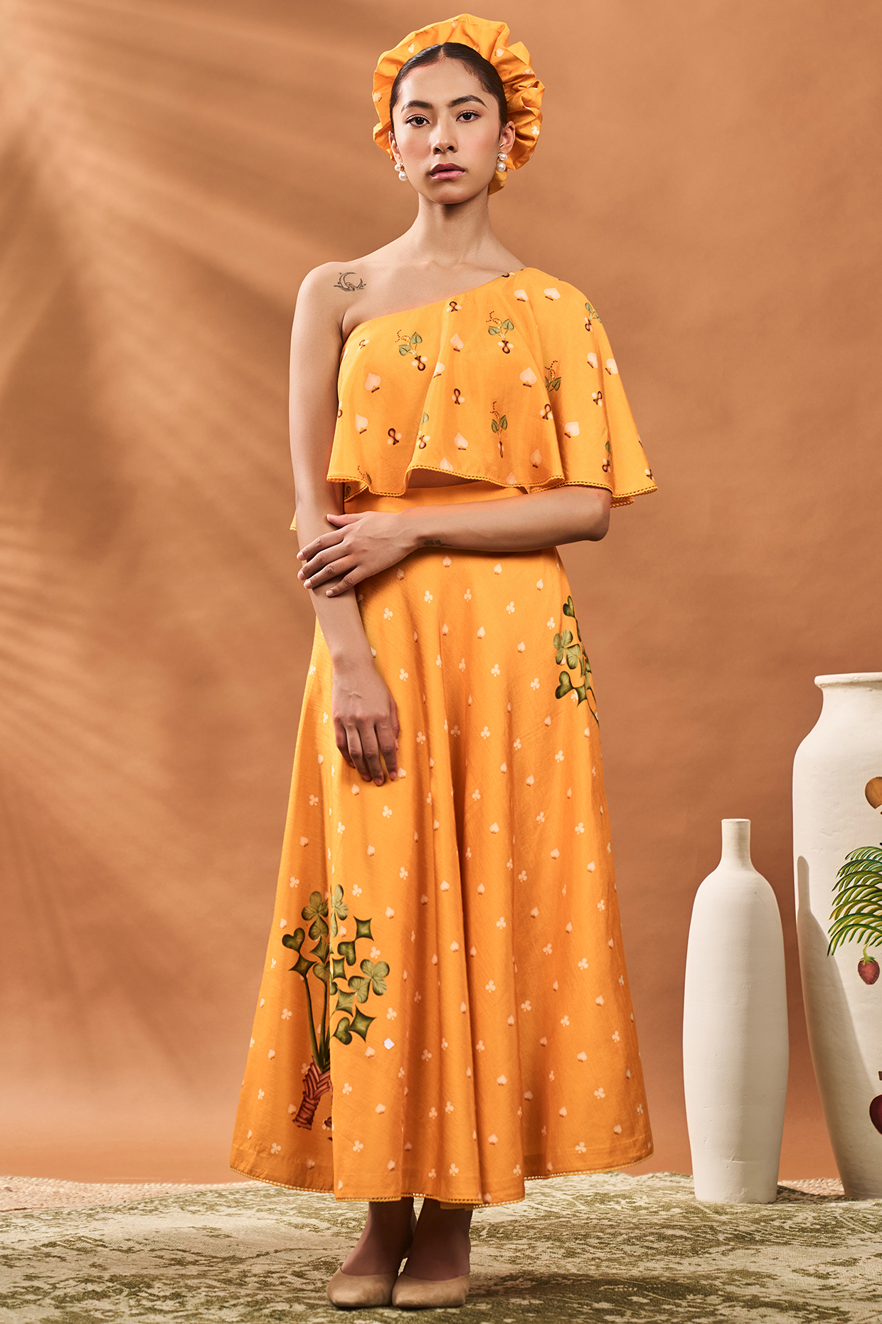 Yellow Raw Silk Digital Printed Circle Skirt Set by Masaba at Pernia's Pop Up Shop
