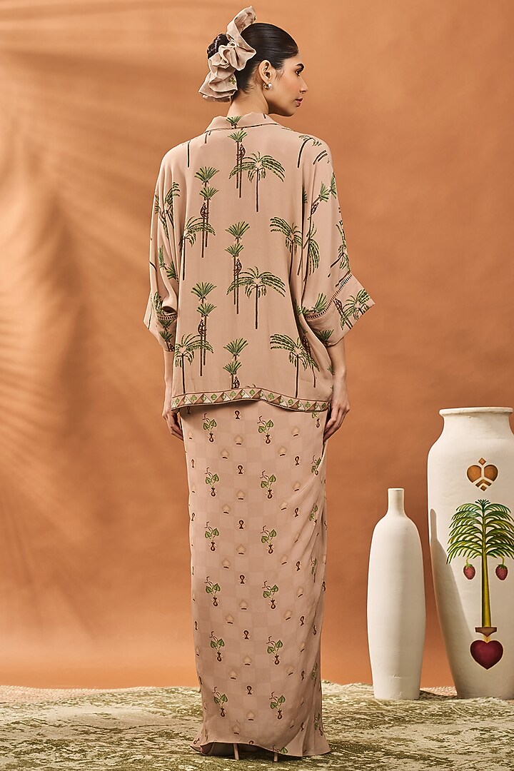 Beige Crepe Silk Printed Draped Skirt Set by Masaba at Pernia's Pop Up Shop