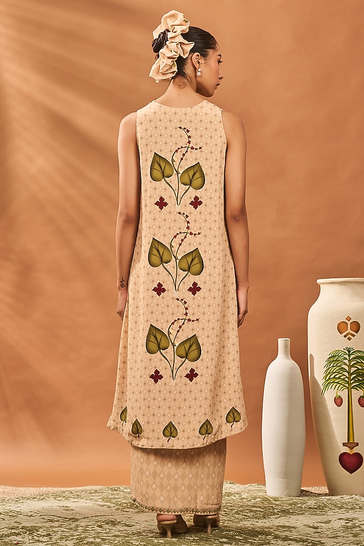 Beige Crepe Silk Digital Printed Veshti Set by Masaba at Pernia's Pop Up Shop