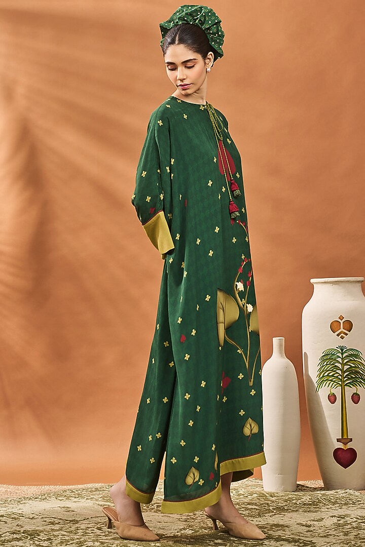 Green Crepe Silk Clover Checkered Kaftan by Masaba at Pernia's Pop Up Shop