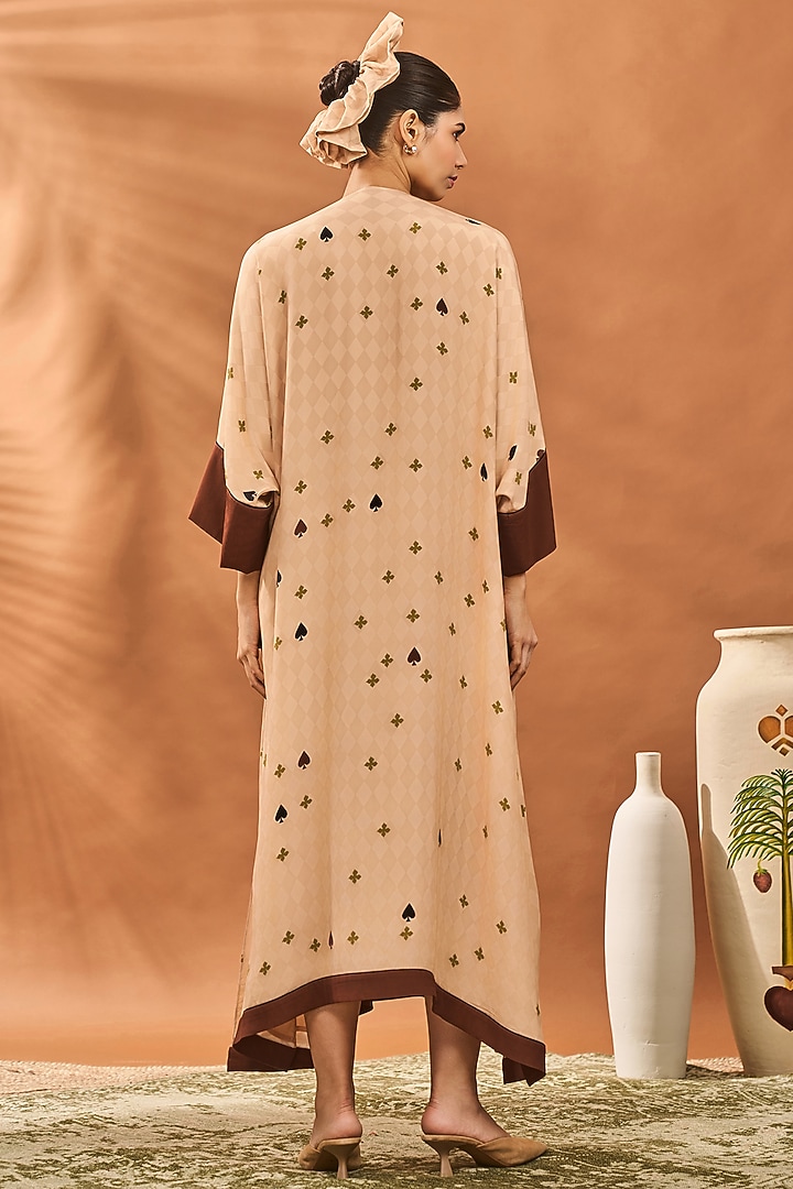 Beige Crepe Silk Clover Checkered Kaftan by Masaba at Pernia's Pop Up Shop