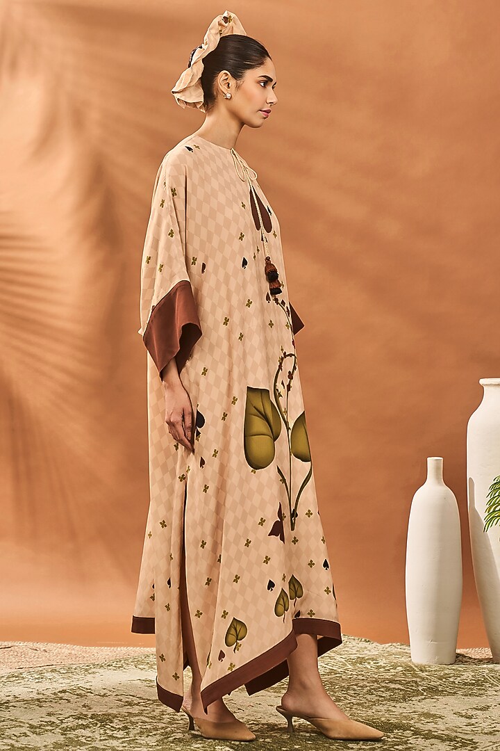 Beige Crepe Silk Clover Checkered Kaftan by Masaba at Pernia's Pop Up Shop