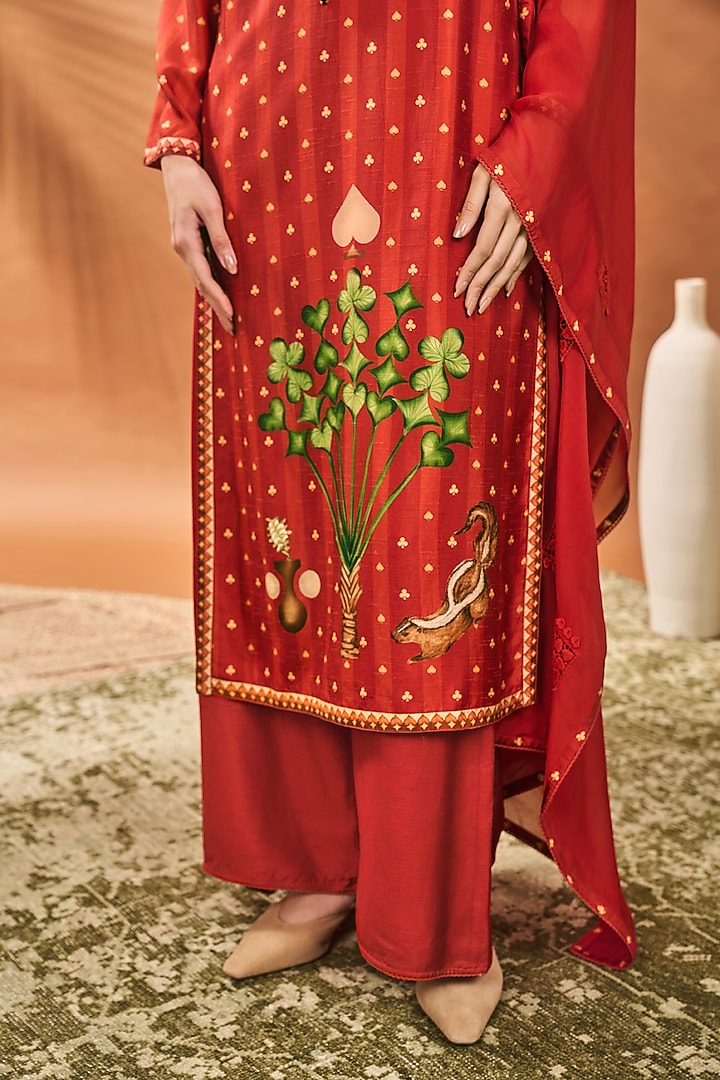 Rust Raw Silk Striped Crochet Kurta Set by Masaba at Pernia's Pop Up Shop