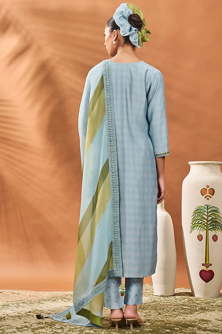 Powder Blue Chanderi Digital Printed Kurta Set by Masaba at Pernia's Pop Up Shop