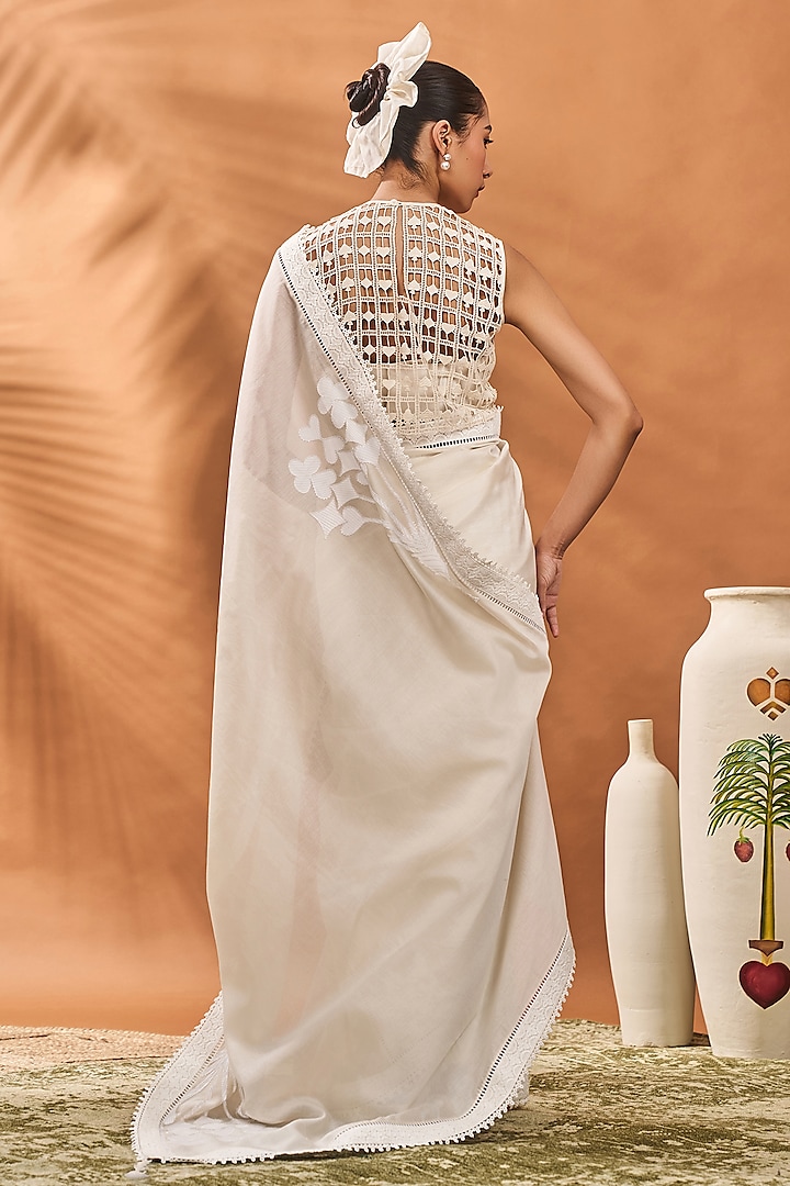 Ivory Chanderi Khadi Printed Wedding Saree Set by Masaba at Pernia's Pop Up Shop