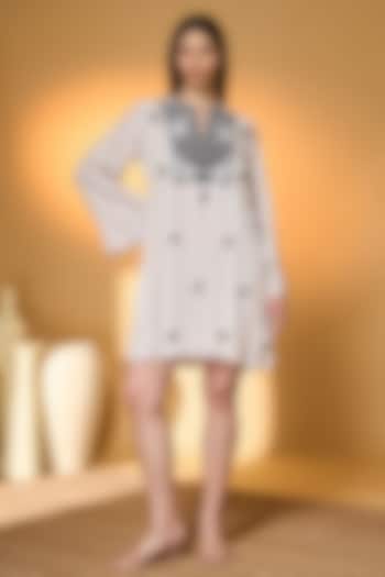 Ivory Crepe Silk Embroidered Mini Vacation Dress by Masaba at Pernia's Pop Up Shop
