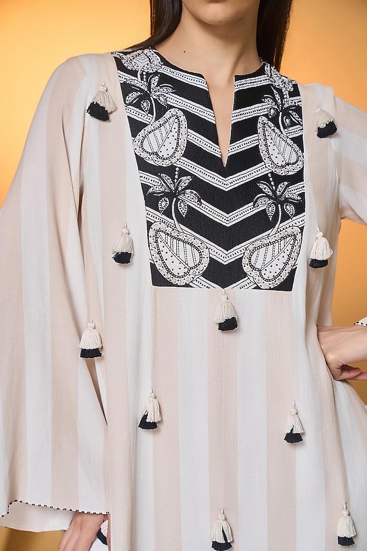 Ivory Crepe Silk Embroidered Mini Vacation Dress by Masaba at Pernia's Pop Up Shop