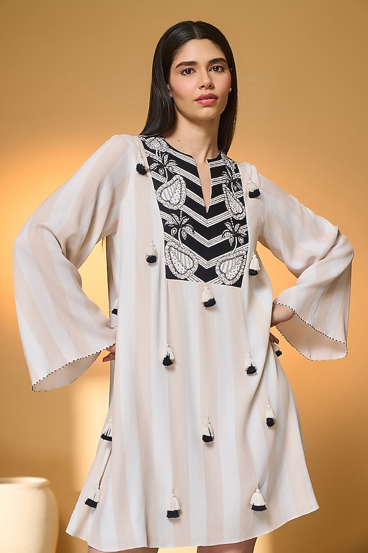Ivory Crepe Silk Embroidered Mini Vacation Dress by Masaba at Pernia's Pop Up Shop