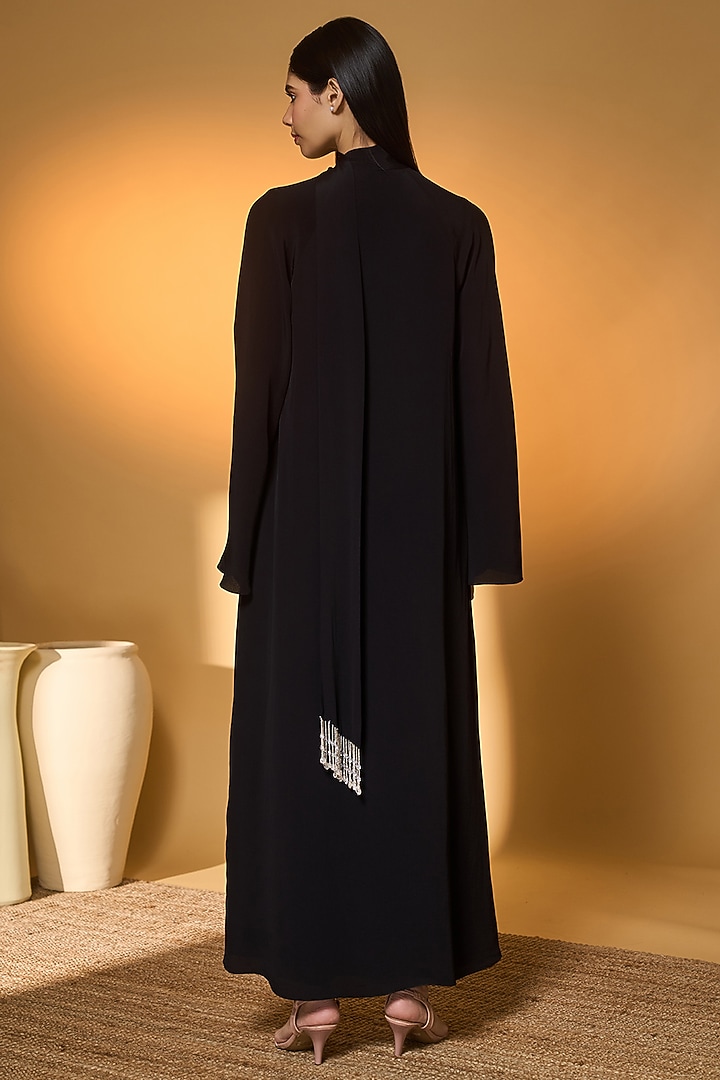 Black Crepe Silk Khadi Printed V-Neck Kaftan by Masaba at Pernia's Pop Up Shop