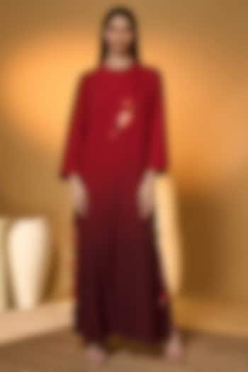 Red Ombre Crepe Silk Digital Printed Straight Kaftan by Masaba at Pernia's Pop Up Shop