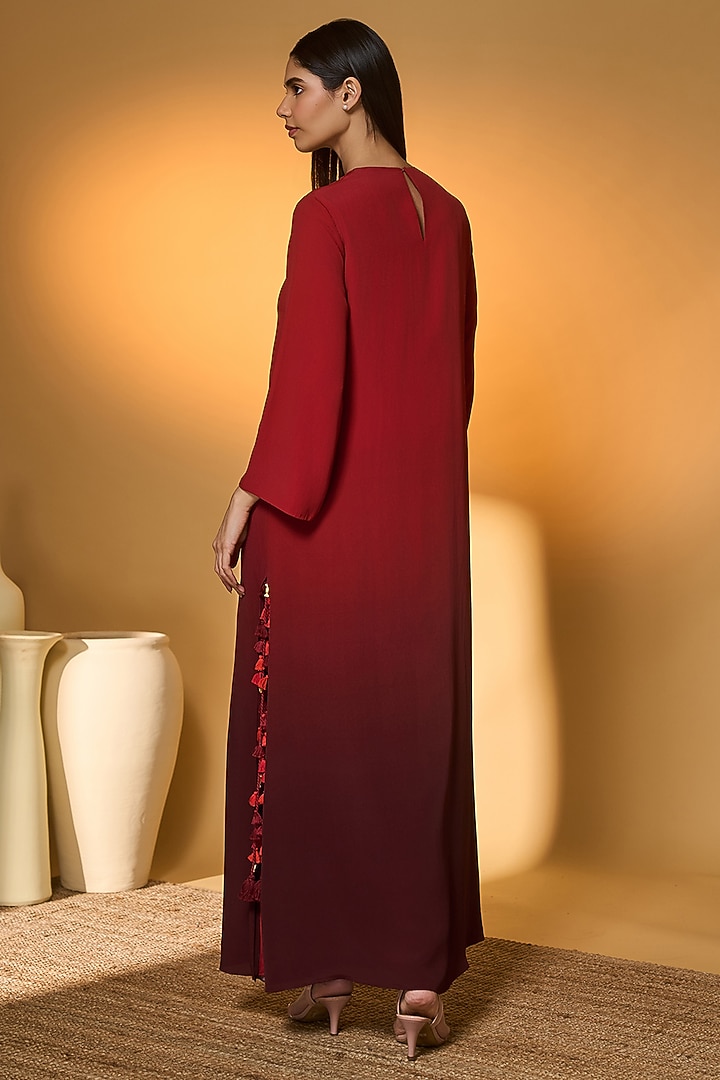 Red Ombre Crepe Silk Digital Printed Straight Kaftan by Masaba at Pernia's Pop Up Shop