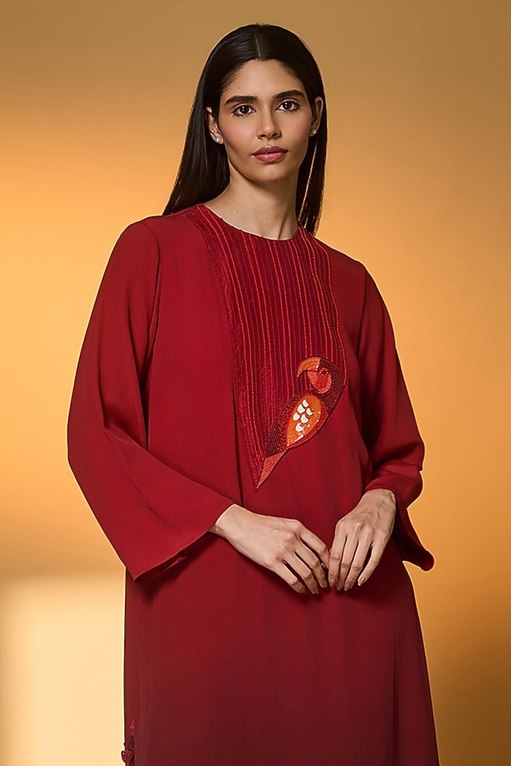 Red Ombre Crepe Silk Digital Printed Straight Kaftan by Masaba at Pernia's Pop Up Shop