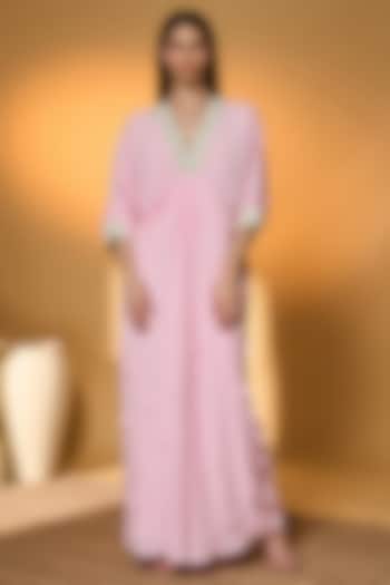 Pink & Green Crepe Silk Embellished V-Neck Kaftan by Masaba at Pernia's Pop Up Shop