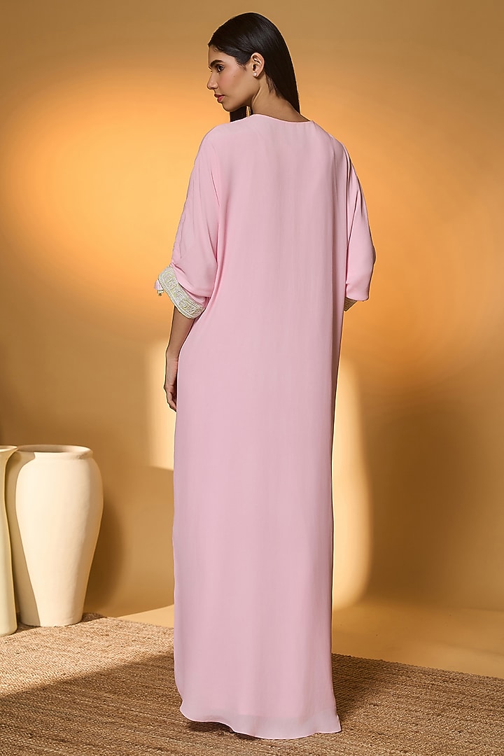 Pink & Green Crepe Silk Embellished V-Neck Kaftan by Masaba at Pernia's Pop Up Shop