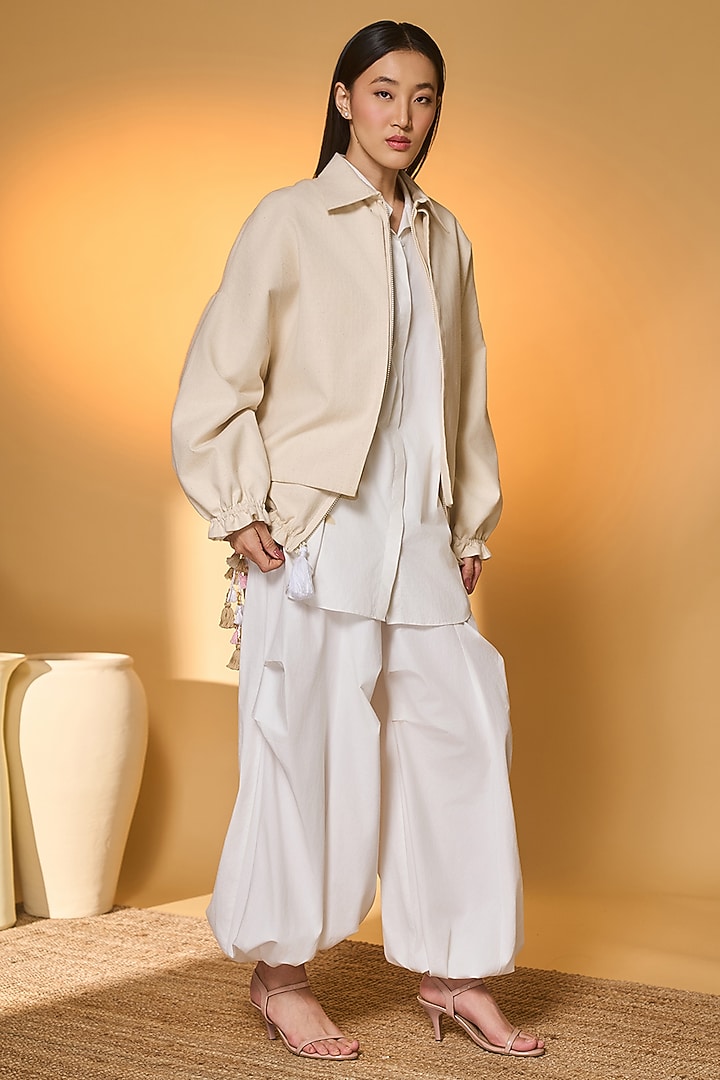 Ivory Handwoven Cotton Double-Layered Jacket by Masaba at Pernia's Pop Up Shop