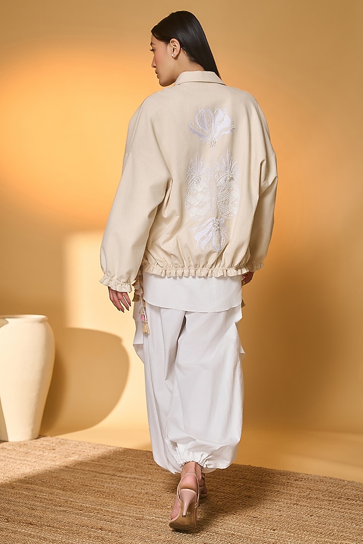 Ivory Handwoven Cotton Double-Layered Jacket by Masaba at Pernia's Pop Up Shop