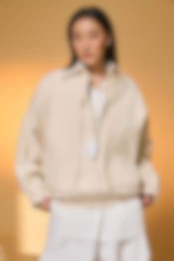 Ivory Handwoven Cotton Double-Layered Jacket by Masaba at Pernia's Pop Up Shop