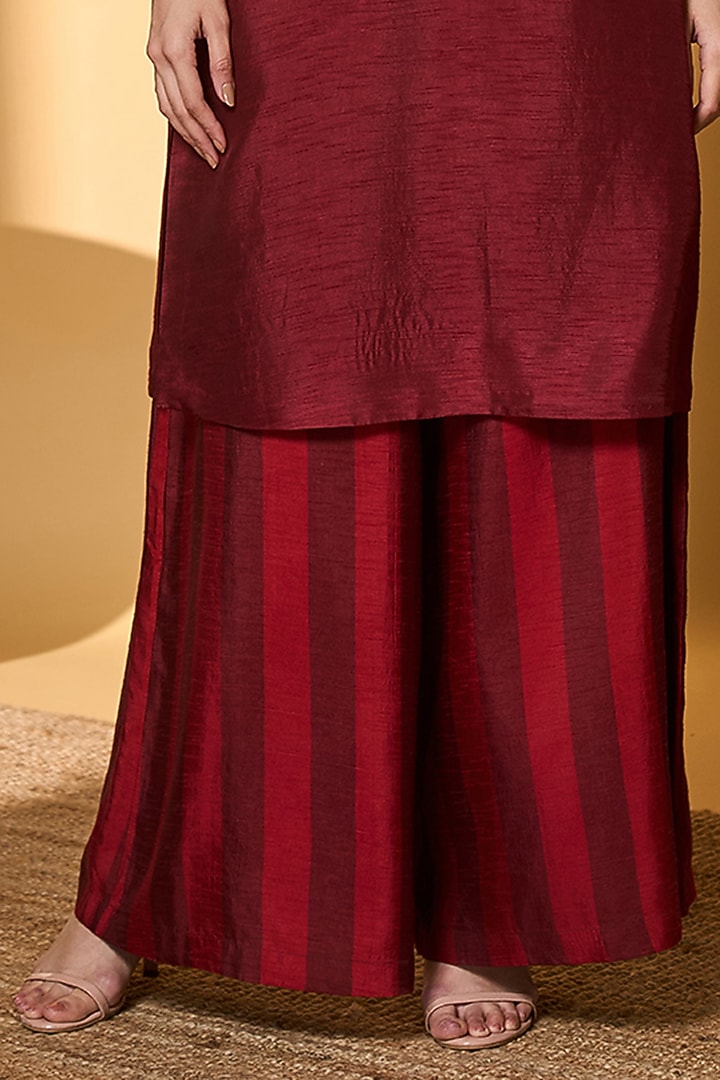 Red Raw Silk Pear Of Tropics Embroidered Kurta Set by Masaba at Pernia's Pop Up Shop