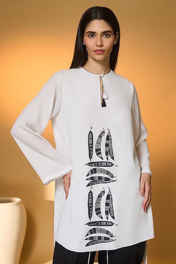 Ivory Crepe Silk Khadi Printed Kurta Set by Masaba at Pernia's Pop Up Shop